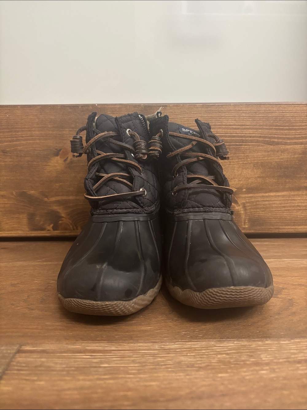 Sperry Black and Brown Lace-Up Duck Boots